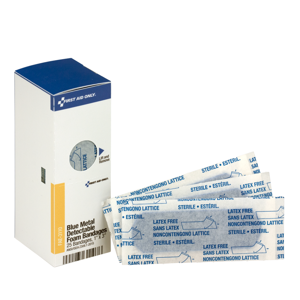 SmartCompliance Refill 1"x3" Blue Metal Detectable Foam Bandages, 25/box